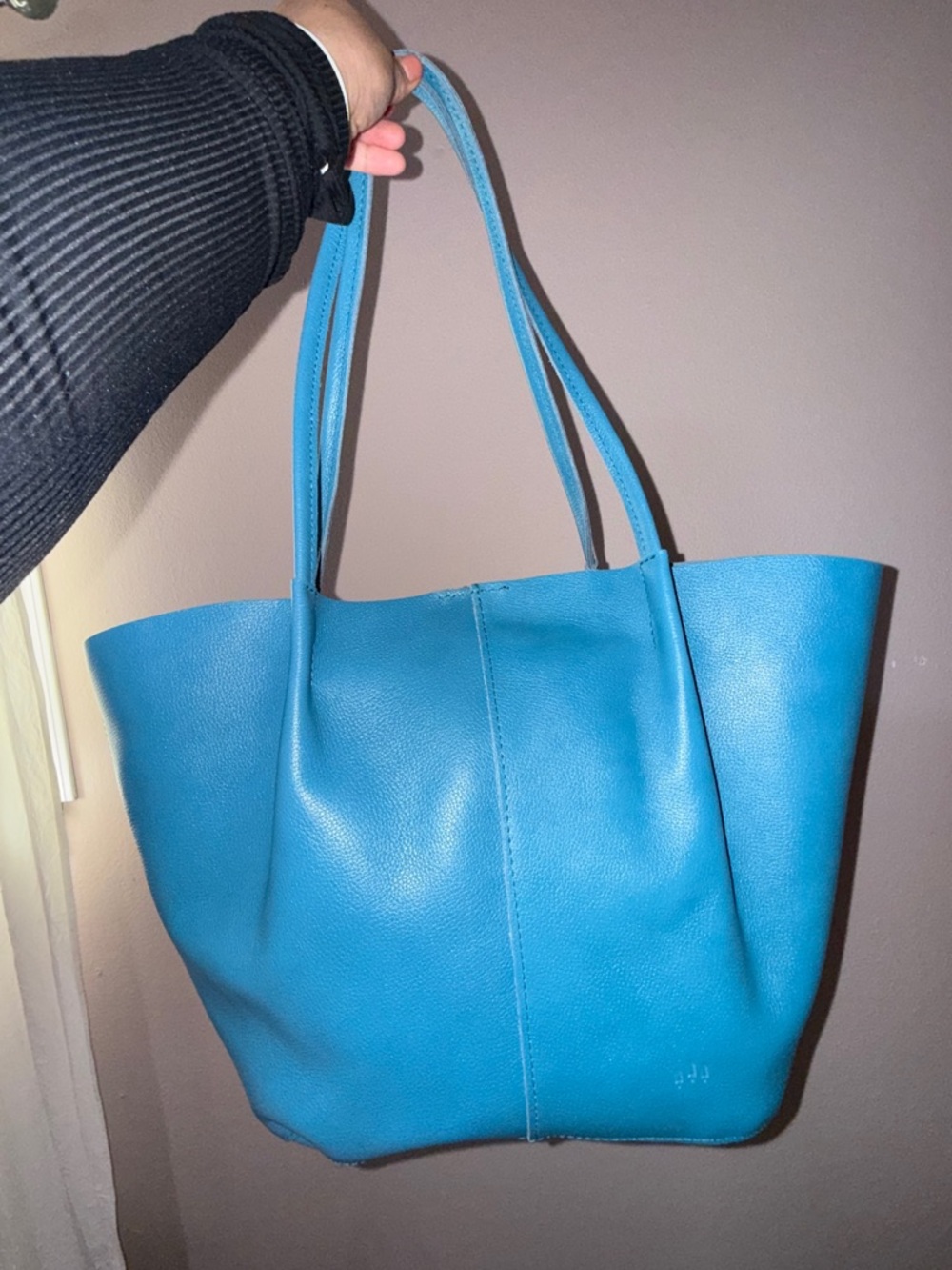 Portland Leather Turquoise Blue Leather Tote - Oversized